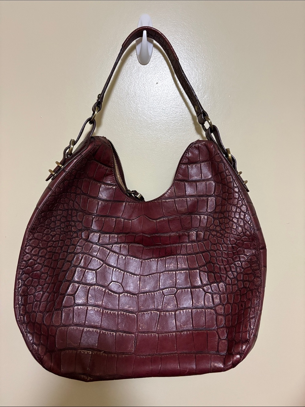 Monsac Croc-Embossed Hobo Bag in Burgundy
